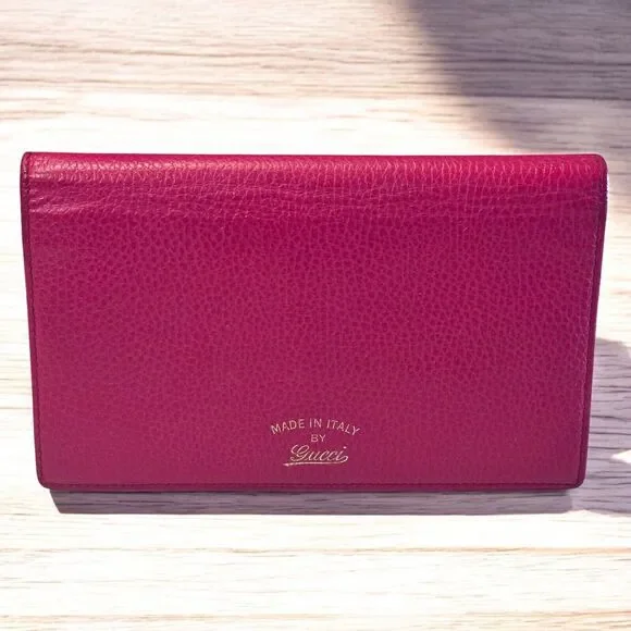 Authentic GUCCI Swing Wallet Continental Crossbody Pink Pebbled Leather Dust Bag - Picture 6 of 15